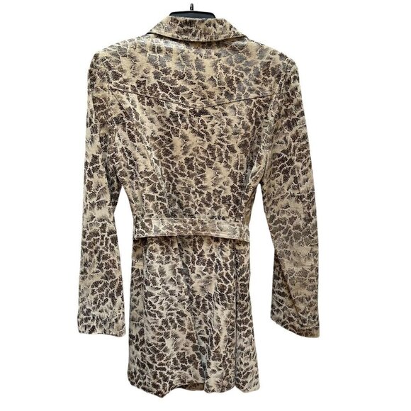 Alpaca Trench Coat Animal Print Vegan Leather Belted Waist Mob Wife Medium - Picture 5 of 14
